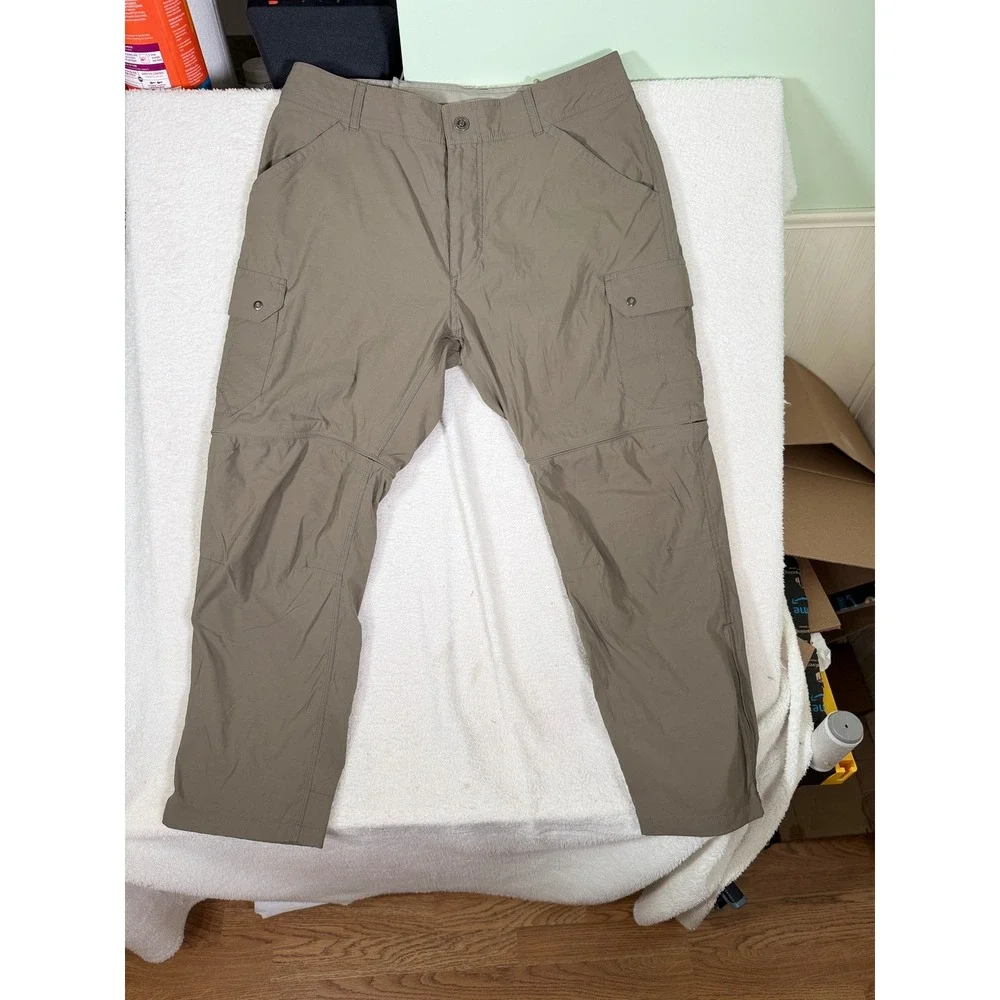 Kuhl Renegade Cargo Convertible Pants‎ Khaki Tan Stealth Zip Hiking Mens 35.5x30